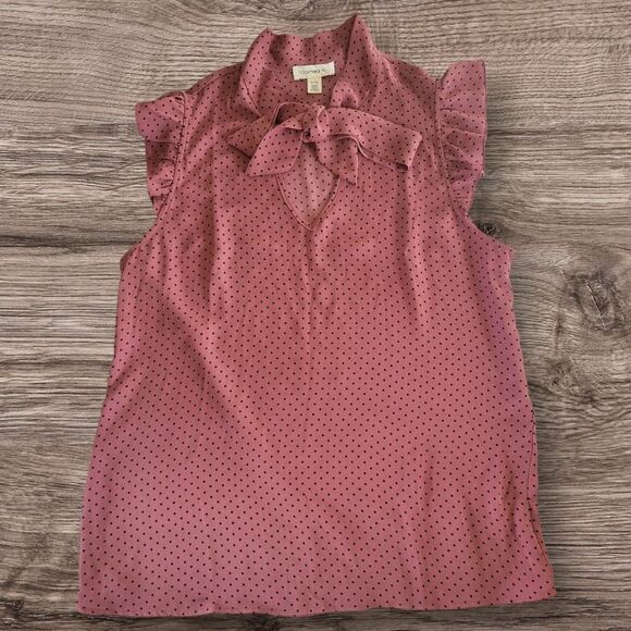 Tamara H. XS Pink Blouse with Polka Dots And Neck Tie - Picture 1 of 3